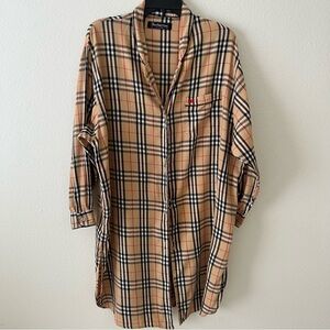 Vintage Burberrys Nightgown Sleep Shirt UNISEX Large 100% Cotton
